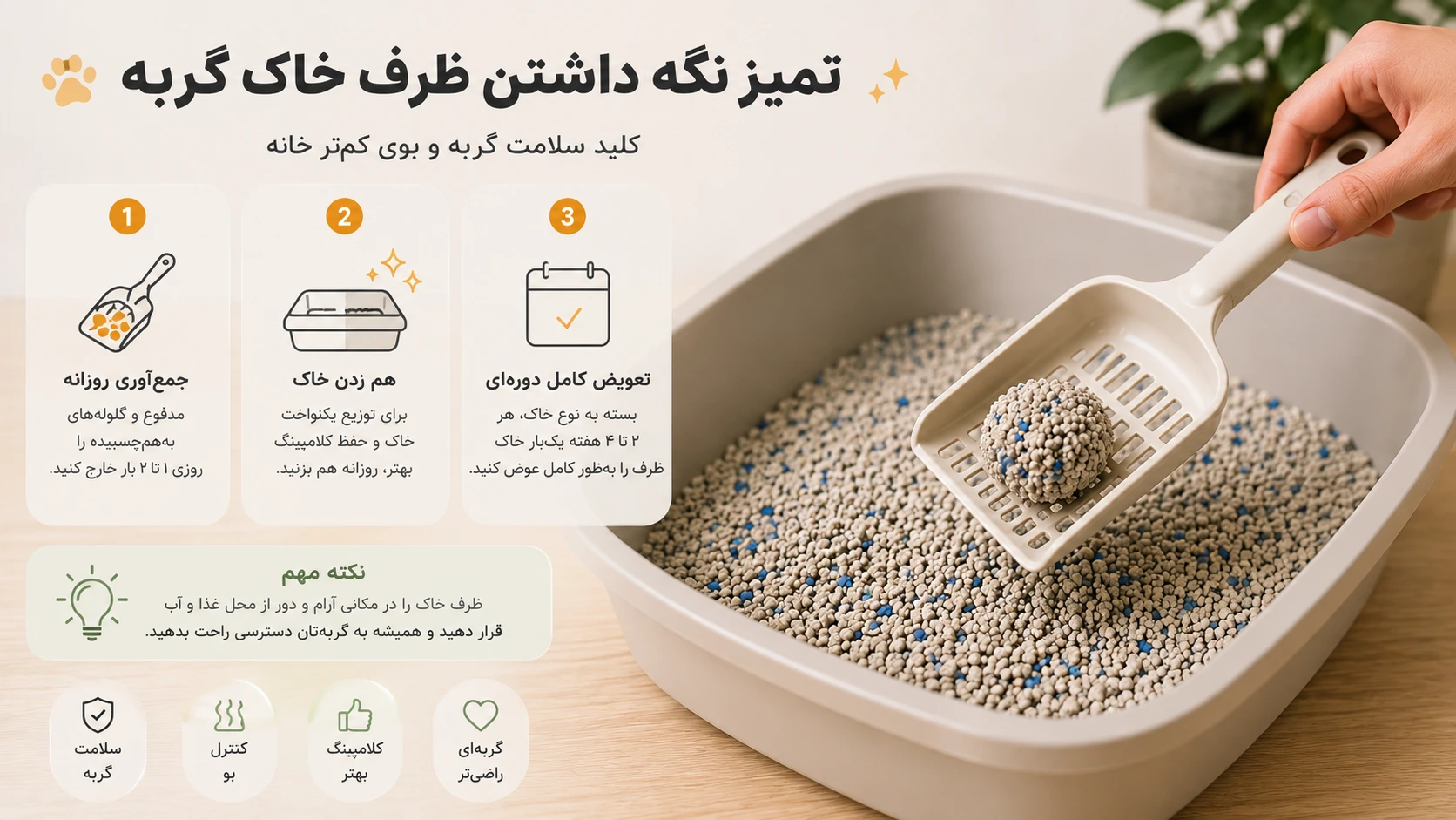 مقدار خاک در ظرف گربه